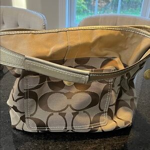 Coach Signature Brown and Tan Shoulder Bag